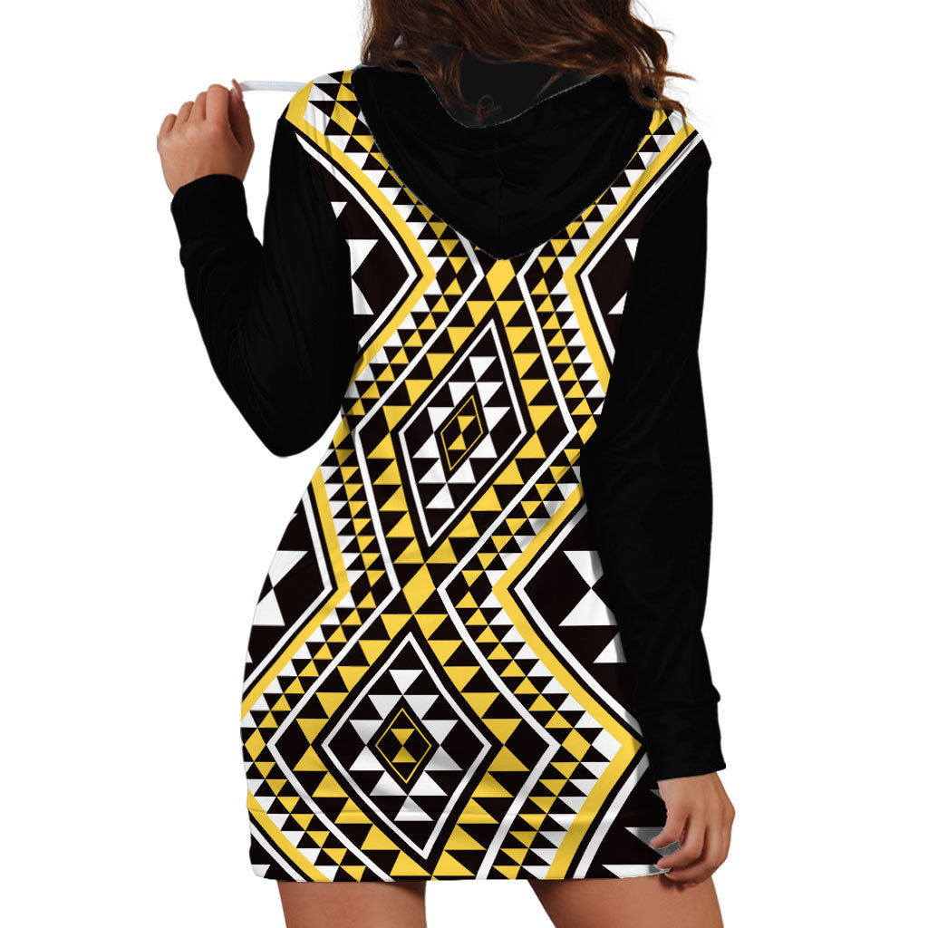 New Zealand Kowhai Taniko Motifs Hoodie Dress Maori Poi Dance Costume Inspired