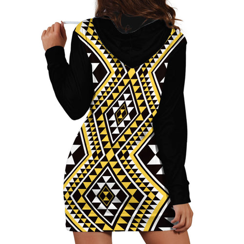 New Zealand Kowhai Taniko Motifs Hoodie Dress Maori Poi Dance Costume Inspired