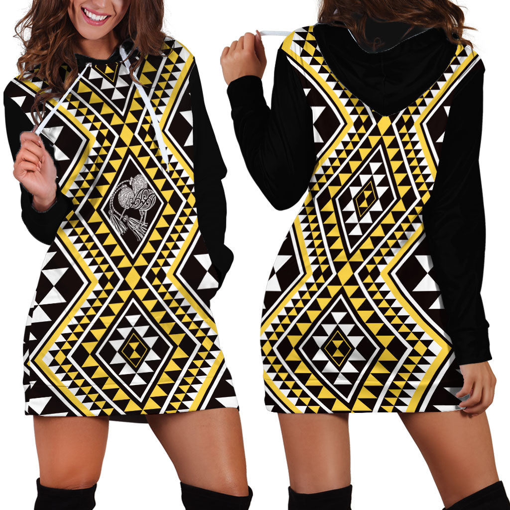 New Zealand Kowhai Taniko Motifs Hoodie Dress Maori Poi Dance Costume Inspired