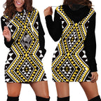 New Zealand Kowhai Taniko Motifs Hoodie Dress Maori Poi Dance Costume Inspired