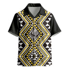 New Zealand Kowhai Taniko Motifs Kid Hawaiian Shirt Maori Poi Dance Costume Inspired