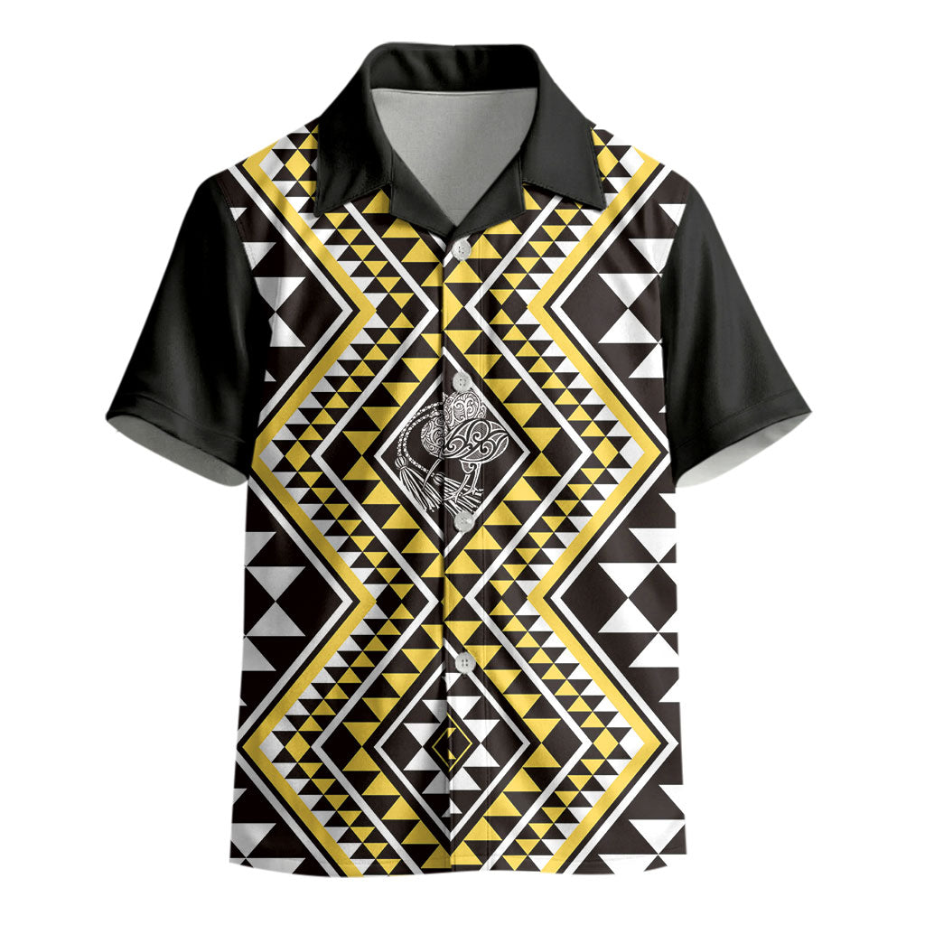 New Zealand Kowhai Taniko Motifs Kid Hawaiian Shirt Maori Poi Dance Costume Inspired