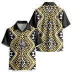 New Zealand Kowhai Taniko Motifs Kid Hawaiian Shirt Maori Poi Dance Costume Inspired