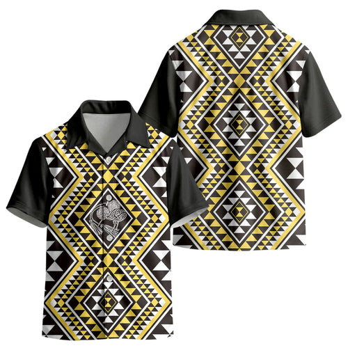 New Zealand Kowhai Taniko Motifs Kid Hawaiian Shirt Maori Poi Dance Costume Inspired
