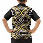 New Zealand Kowhai Taniko Motifs Kid Hawaiian Shirt Maori Poi Dance Costume Inspired