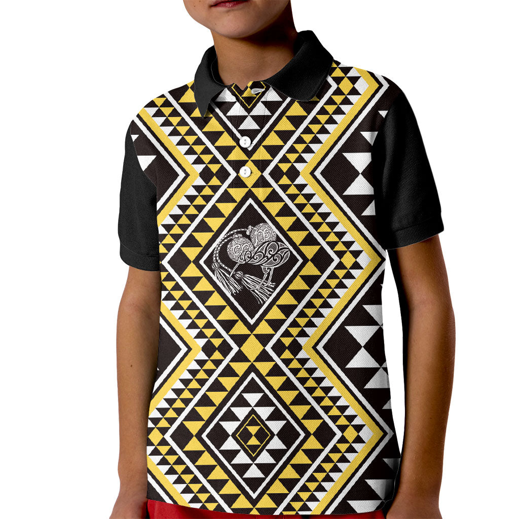 New Zealand Kowhai Taniko Motifs Kid Polo Shirt Maori Poi Dance Costume Inspired