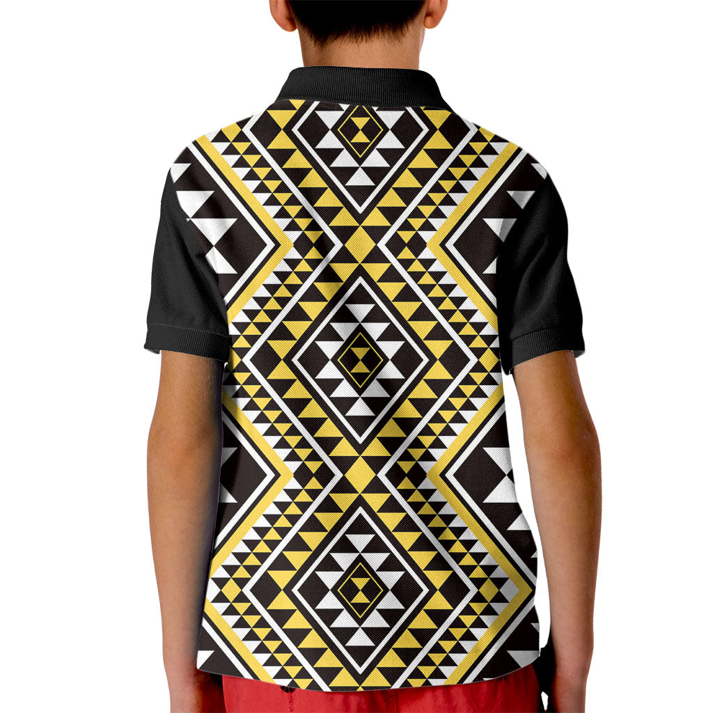 New Zealand Kowhai Taniko Motifs Kid Polo Shirt Maori Poi Dance Costume Inspired