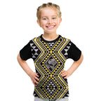 New Zealand Kowhai Taniko Motifs Kid T Shirt Maori Poi Dance Costume Inspired