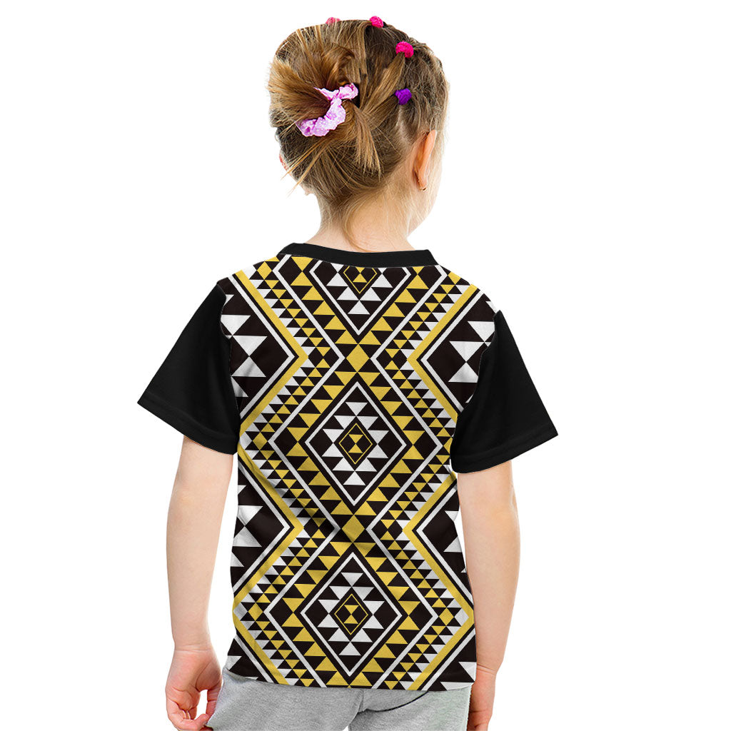 New Zealand Kowhai Taniko Motifs Kid T Shirt Maori Poi Dance Costume Inspired