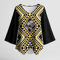 New Zealand Kowhai Taniko Motifs Kimono Sleeve Blouse Maori Poi Dance Costume Inspired