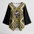 New Zealand Kowhai Taniko Motifs Kimono Sleeve Blouse Maori Poi Dance Costume Inspired