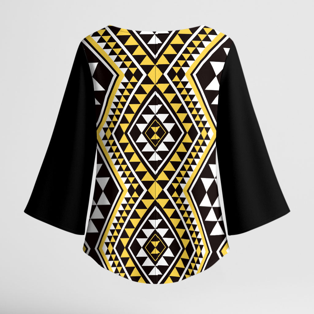 New Zealand Kowhai Taniko Motifs Kimono Sleeve Blouse Maori Poi Dance Costume Inspired