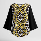 New Zealand Kowhai Taniko Motifs Kimono Sleeve Blouse Maori Poi Dance Costume Inspired