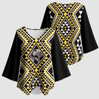 New Zealand Kowhai Taniko Motifs Kimono Sleeve Blouse Maori Poi Dance Costume Inspired