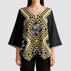 New Zealand Kowhai Taniko Motifs Kimono Sleeve Blouse Maori Poi Dance Costume Inspired