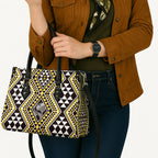 New Zealand Kowhai Taniko Motifs Leather Bag Maori Poi Dance Costume Inspired