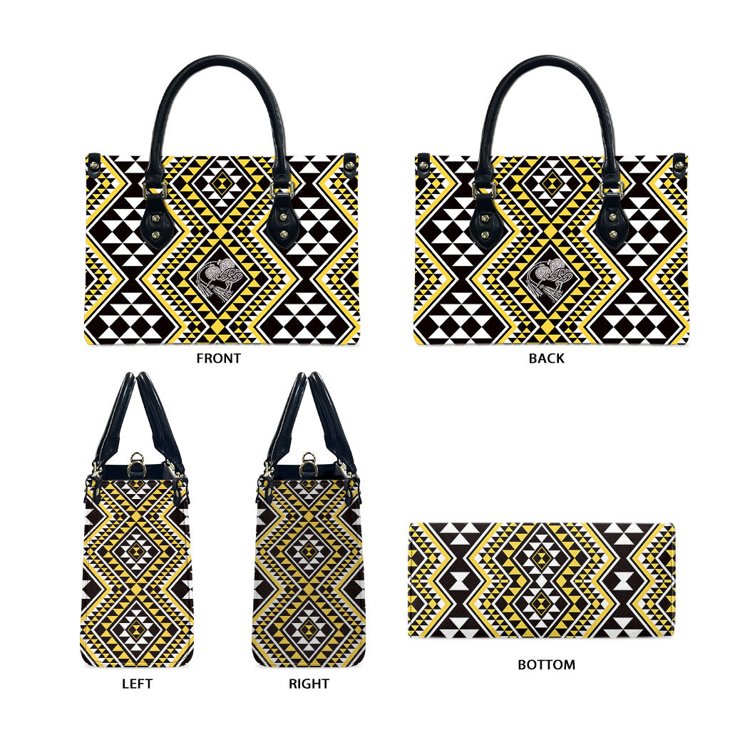 New Zealand Kowhai Taniko Motifs Leather Bag Maori Poi Dance Costume Inspired
