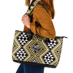 New Zealand Kowhai Taniko Motifs Leather Tote Bag Maori Poi Dance Costume Inspired