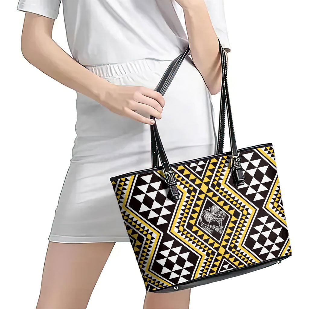 New Zealand Kowhai Taniko Motifs Leather Tote Bag Maori Poi Dance Costume Inspired