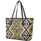 New Zealand Kowhai Taniko Motifs Leather Tote Bag Maori Poi Dance Costume Inspired