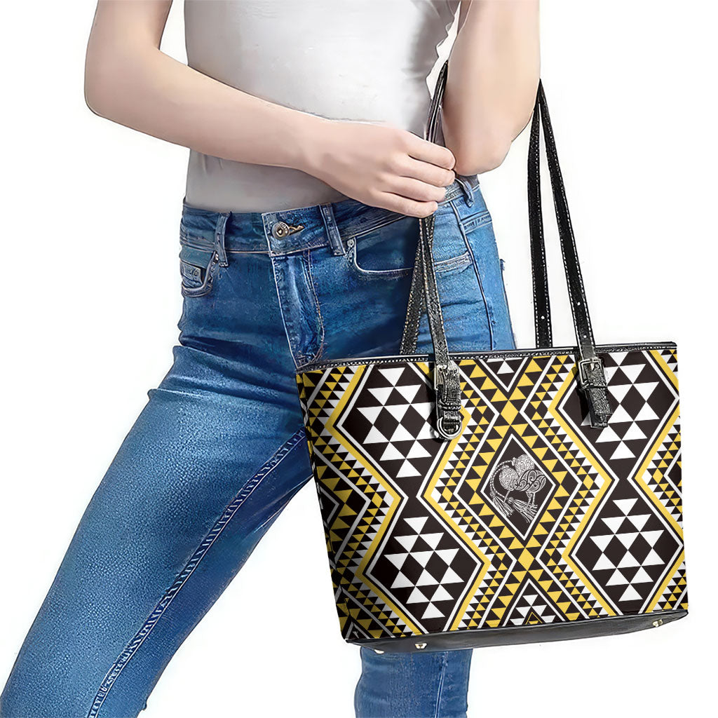 New Zealand Kowhai Taniko Motifs Leather Tote Bag Maori Poi Dance Costume Inspired