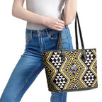 New Zealand Kowhai Taniko Motifs Leather Tote Bag Maori Poi Dance Costume Inspired