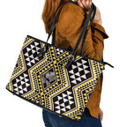 New Zealand Kowhai Taniko Motifs Leather Tote Bag Maori Poi Dance Costume Inspired