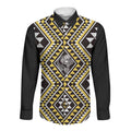 New Zealand Kowhai Taniko Motifs Long Sleeve Button Shirt Maori Poi Dance Costume Inspired