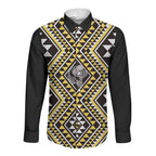 New Zealand Kowhai Taniko Motifs Long Sleeve Button Shirt Maori Poi Dance Costume Inspired