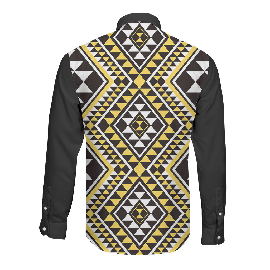 New Zealand Kowhai Taniko Motifs Long Sleeve Button Shirt Maori Poi Dance Costume Inspired