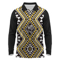 New Zealand Kowhai Taniko Motifs Long Sleeve Polo Shirt Maori Poi Dance Costume Inspired