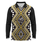 New Zealand Kowhai Taniko Motifs Long Sleeve Polo Shirt Maori Poi Dance Costume Inspired