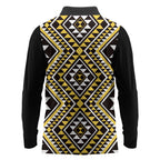 New Zealand Kowhai Taniko Motifs Long Sleeve Polo Shirt Maori Poi Dance Costume Inspired
