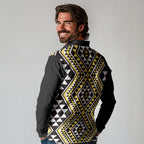New Zealand Kowhai Taniko Motifs Long Sleeve Polo Shirt Maori Poi Dance Costume Inspired