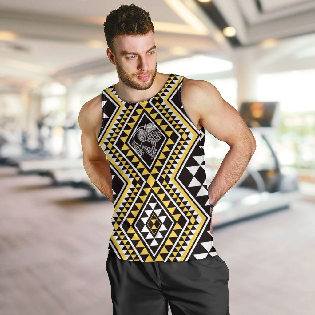 New Zealand Kowhai Taniko Motifs Men Tank Top Maori Poi Dance Costume Inspired