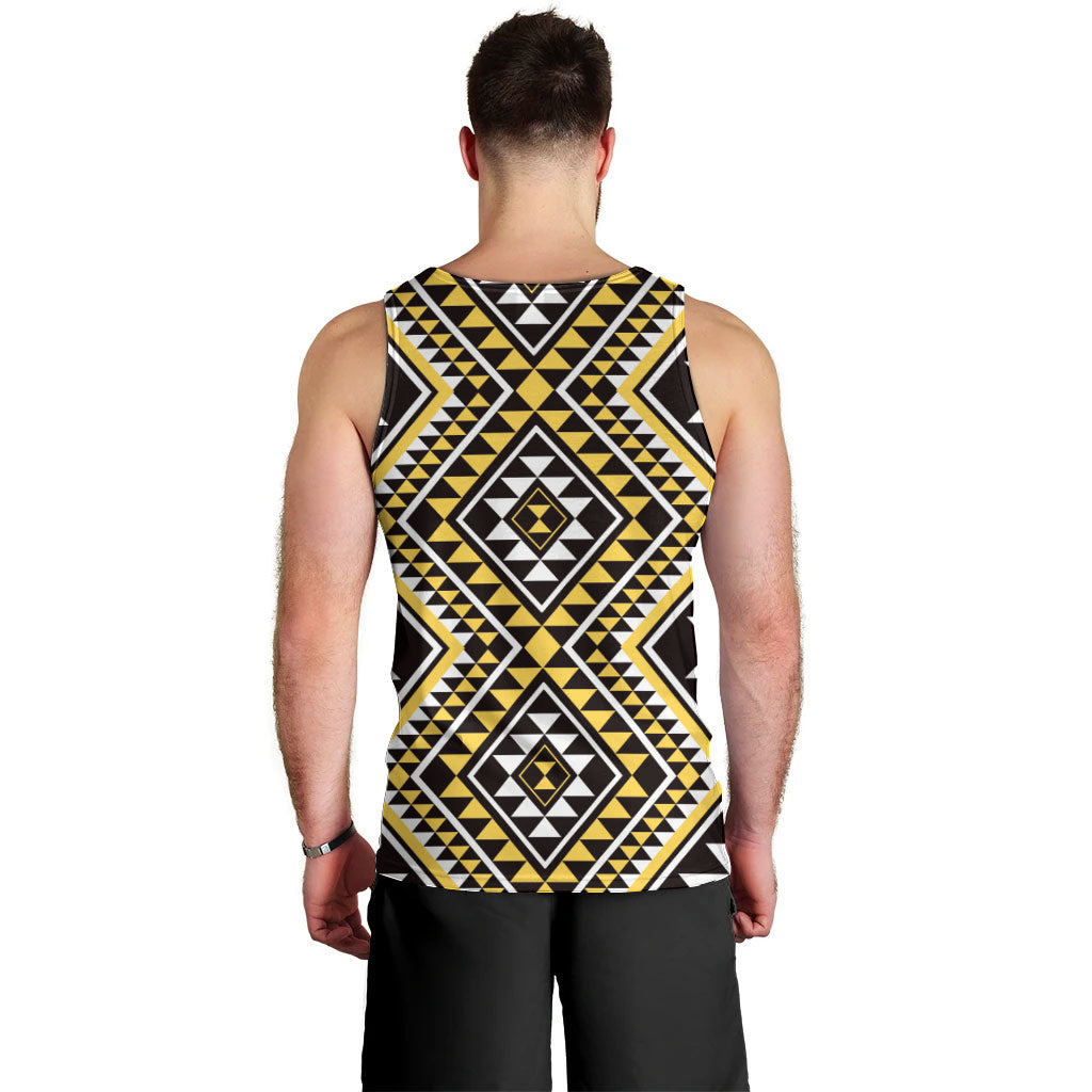 New Zealand Kowhai Taniko Motifs Men Tank Top Maori Poi Dance Costume Inspired