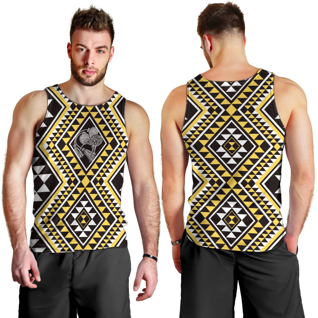 New Zealand Kowhai Taniko Motifs Men Tank Top Maori Poi Dance Costume Inspired
