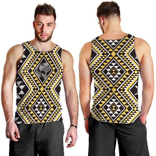 New Zealand Kowhai Taniko Motifs Men Tank Top Maori Poi Dance Costume Inspired