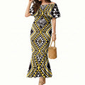New Zealand Kowhai Taniko Motifs Mermaid Dress Maori Poi Dance Costume Inspired