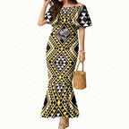 New Zealand Kowhai Taniko Motifs Mermaid Dress Maori Poi Dance Costume Inspired
