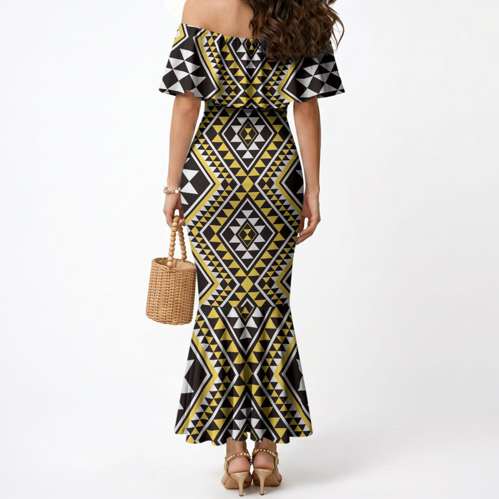 New Zealand Kowhai Taniko Motifs Mermaid Dress Maori Poi Dance Costume Inspired