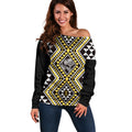 New Zealand Kowhai Taniko Motifs Off Shoulder Sweater Maori Poi Dance Costume Inspired