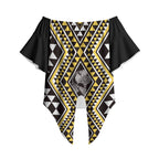 New Zealand Kowhai Taniko Motifs Off Shoulder Wrap Waist Top Maori Poi Dance Costume Inspired