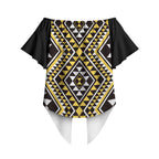 New Zealand Kowhai Taniko Motifs Off Shoulder Wrap Waist Top Maori Poi Dance Costume Inspired