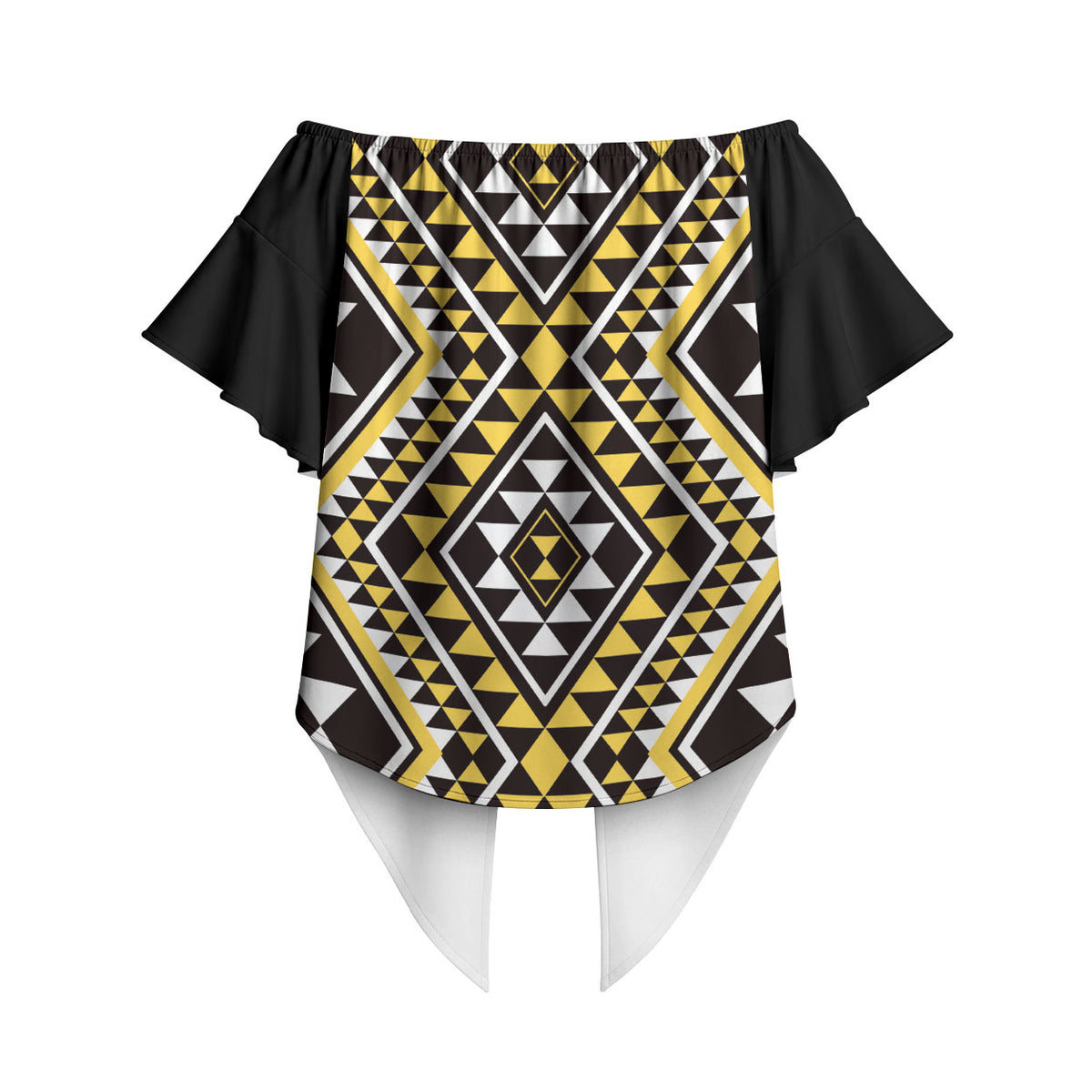 New Zealand Kowhai Taniko Motifs Off Shoulder Wrap Waist Top Maori Poi Dance Costume Inspired