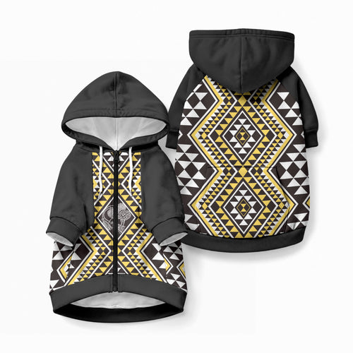 New Zealand Kowhai Taniko Motifs Pet Hoodie Maori Poi Dance Costume Inspired