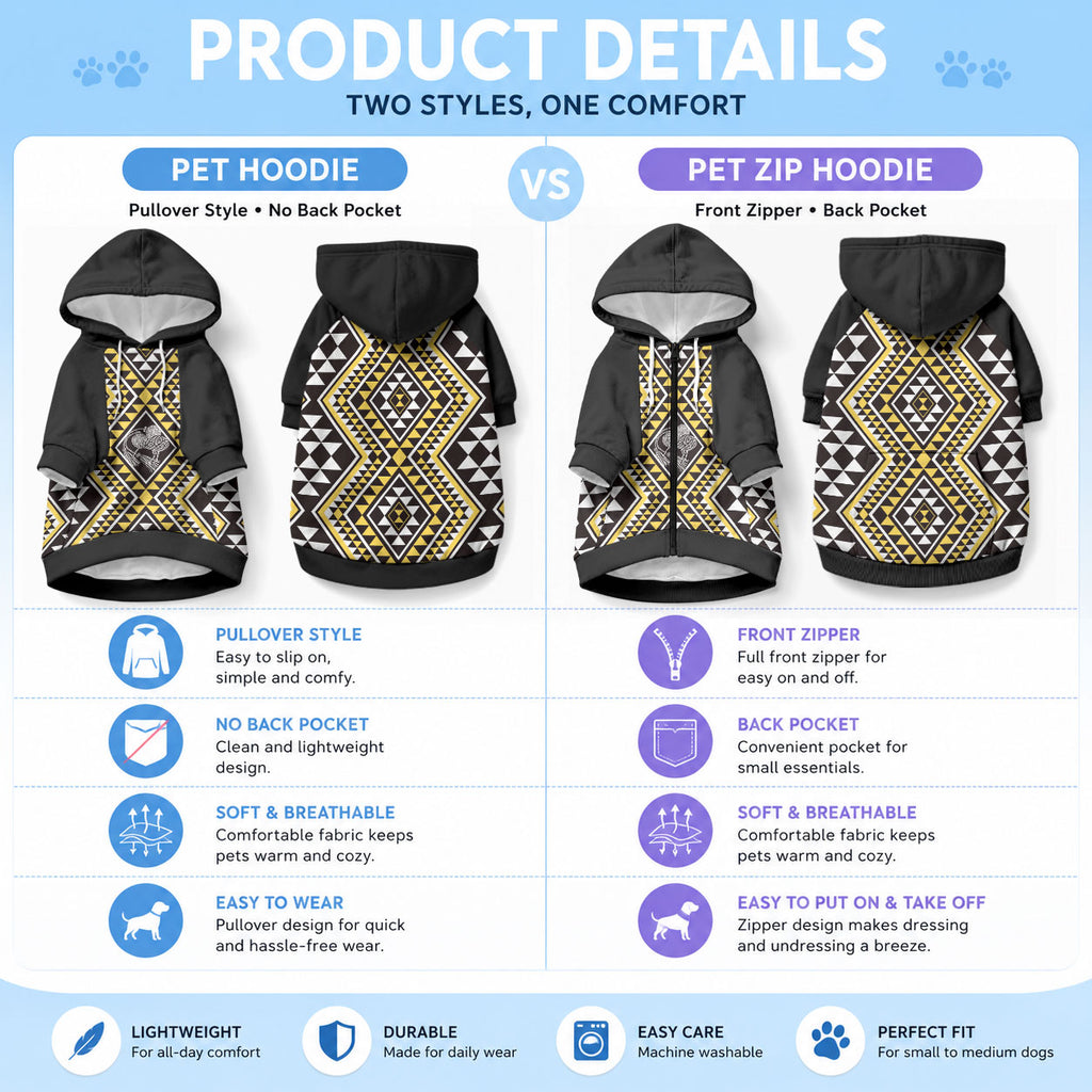 New Zealand Kowhai Taniko Motifs Pet Hoodie Maori Poi Dance Costume Inspired