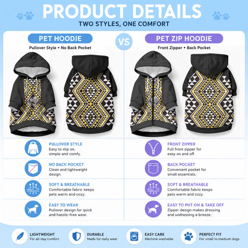 New Zealand Kowhai Taniko Motifs Pet Hoodie Maori Poi Dance Costume Inspired
