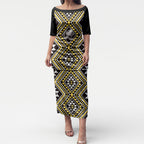 New Zealand Kowhai Taniko Motifs Puletasi Maori Poi Dance Costume Inspired