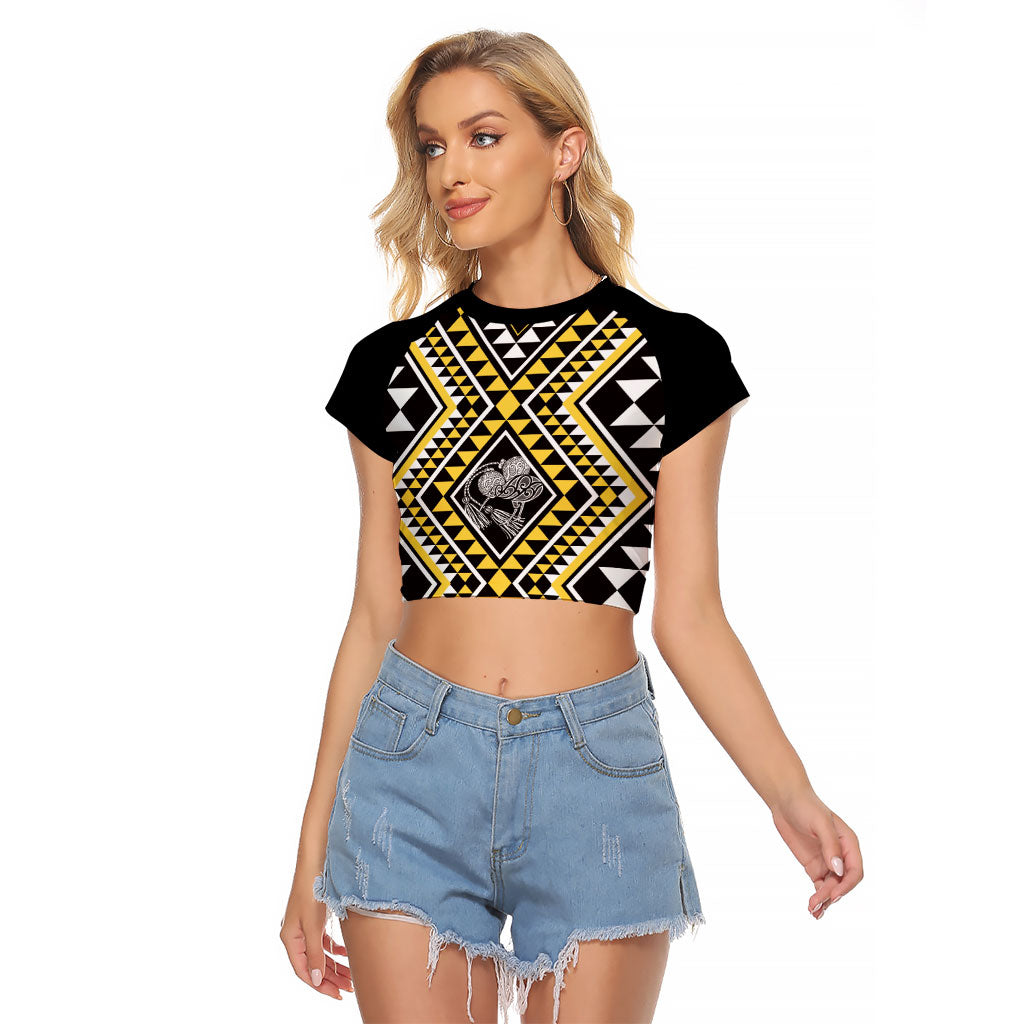 New Zealand Kowhai Taniko Motifs Raglan Cropped T Shirt Maori Poi Dance Costume Inspired